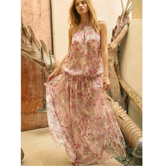 Misa Angelina Floral Drop Waist Maxi Halter Dress Flowy Feminine Size M/L NWT - Picture 2 of 13